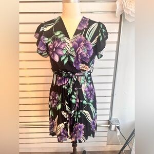 Floral Black and Purple Women's Dress Made in Italy